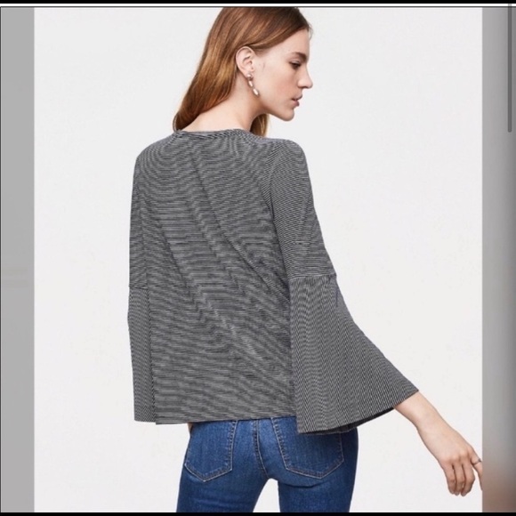 Loft Embroidered Striped Bell Sleeve Top - Picture 2 of 9
